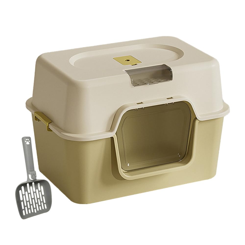 BPS Caja de Arena para Gatos con Pala – Diseño Cerrado, Bandeja Extraíble, Antiderrames y Antiodores, Fácil de Limpiar (Amarillo) BPS-8804AM