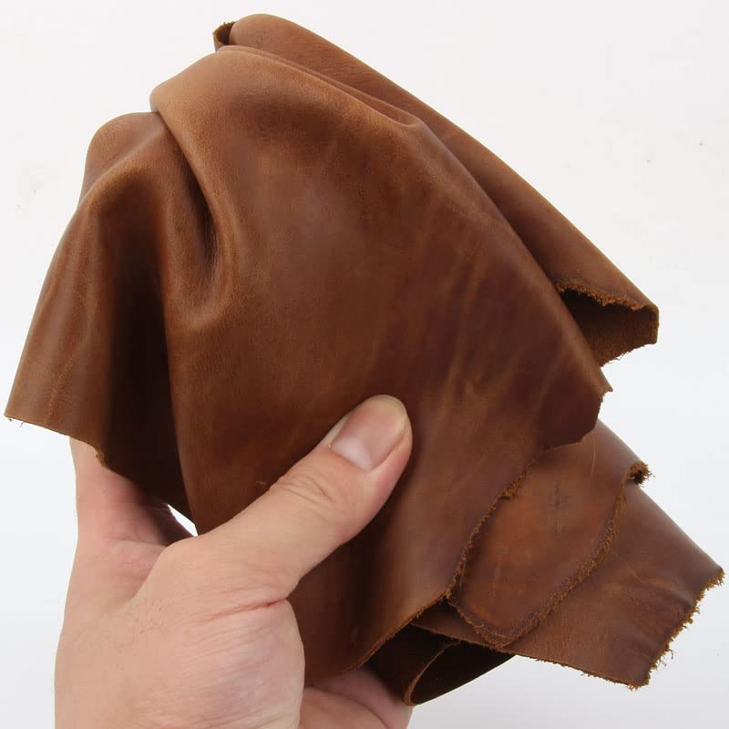 RIDAEX Cuero de Piel de Vaca Natural de 1,2mm , Cuero de Caballo Loco, Color Cuero Genuino para Manualidades de Cuero DIY para cinturón, Cartera y Bolso