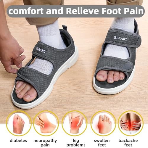 Image of Diabetic Sandals for Men Wide Toe Swollen Feet Adjustable for Foot Pain ReliefOpen Toe Casual Athletic Sandals for Outdoor Beach Travel Summer