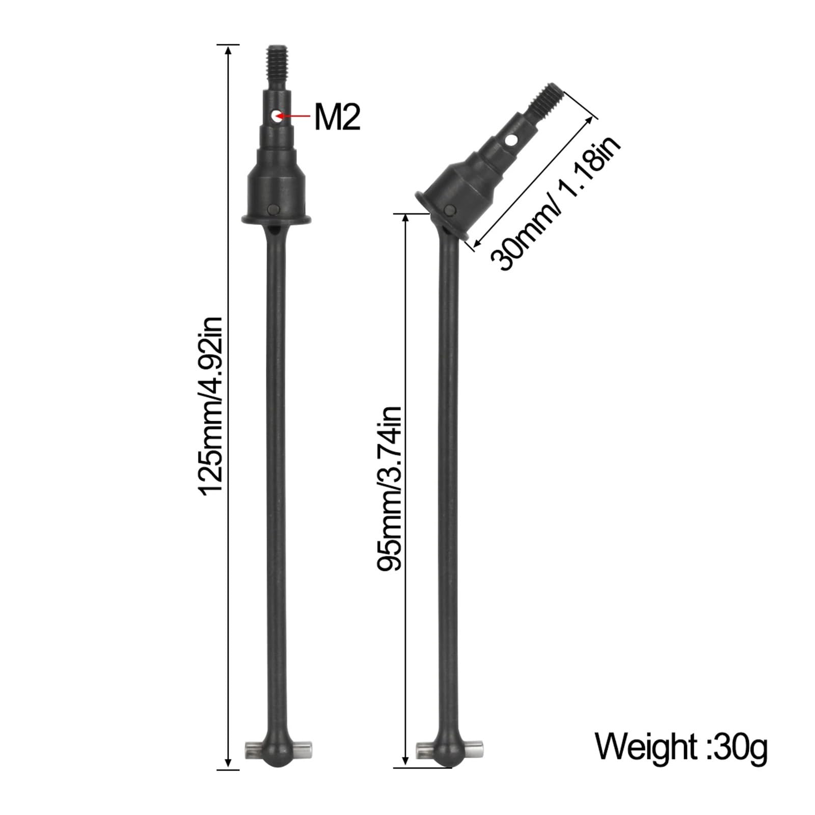 Dioche Losinut U4 Mises à Niveau Los232032 Noir 2 Pièces Rc Voiture Acier Avant Arrière Cvd Arbre D'entraînement pour Losi 1 10 écrou U4city Véhicule