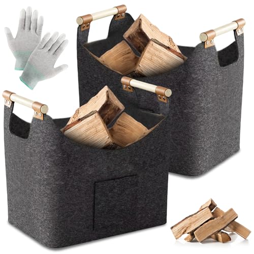 Priotok Panier en bois XXL pour bois de chauffage : 2 pièces avec sac de rangement pliable