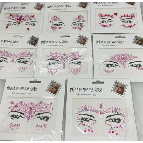 Kit com 12 Adesivos de Rosto para Carnaval (CORES ALEATORIAS) – Brilho e Estilo na sua Maquiagem Art