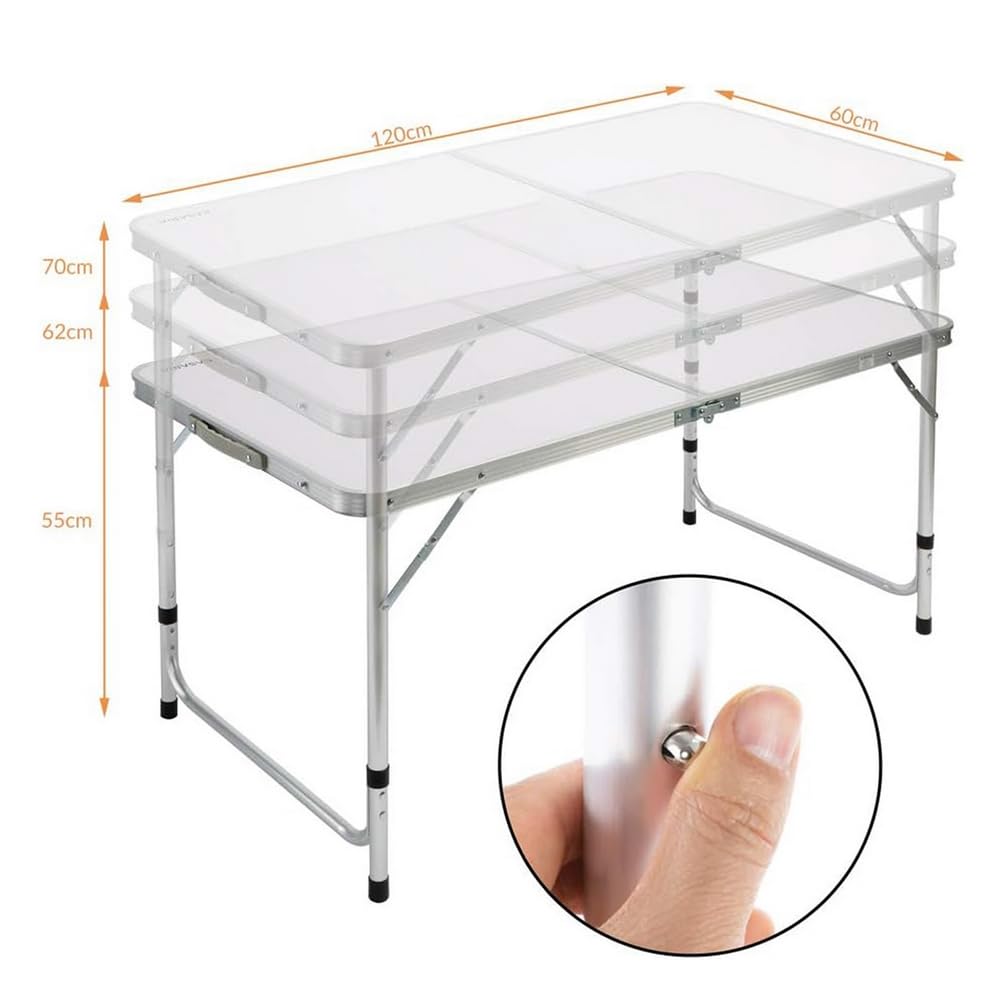 LOLAhome Mesa Plegable de Camping Con 4 Taburetes y Asa - Maletín Para Playa, Picnic - Aluminio y Loneta Gris - Regulable en 3 Niveles de Altura - 60x120x70 cm