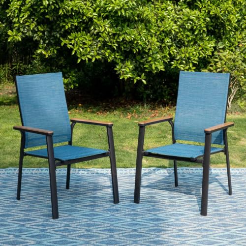 Image of PHI VILLA Outdoor Stackable Dining Chairs Set of 2 w /Aluminum Frame, Blue | Breathable & quick-drying Textilene, Space-saving, Light-weight, Weather-resistant, Patio lawn deck
