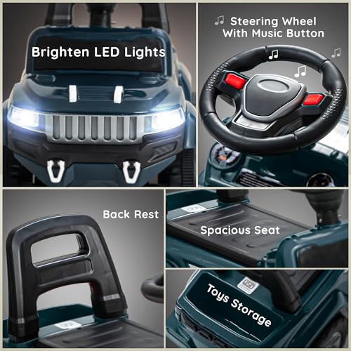 Image of Baybee Speedy Baby Ride on Car for Kids | Push Rideons Toys Car with Music & LED Light | Portable Ride on Jeep with Backrest & Storage Basket | Kids Car to Drive 1-3 Years Boys Girls (Navy Blue)