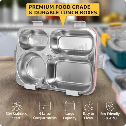 Image of TEKCOOL Lunch Box for Adults - Lunch Box for Kids - with Spoon & Fork - Stainless Steel Lunch Box with 4 Compartment - Durable Perfect Size for On-The-Go Meal, BPA-Free-';