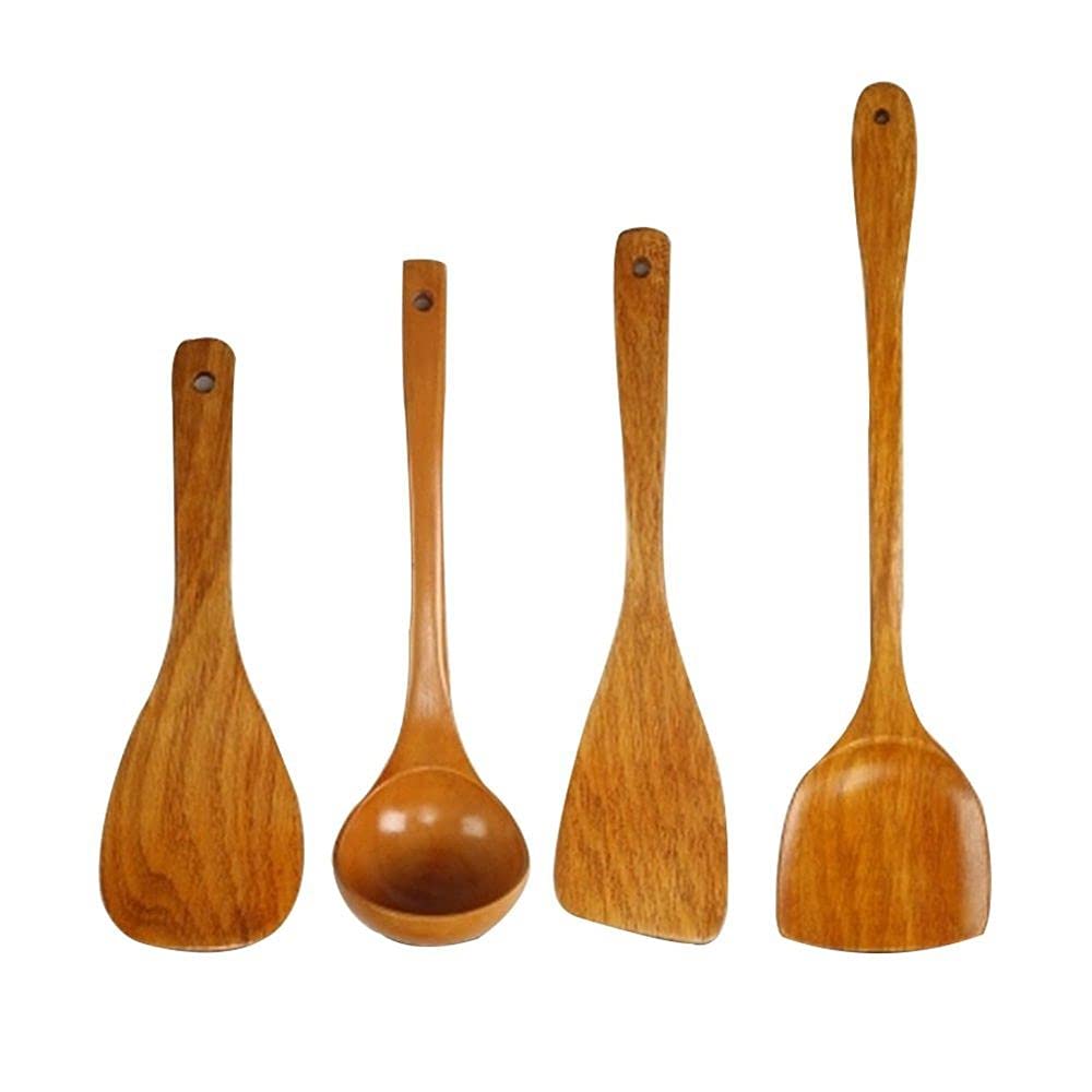 Vctitil Juego de 4 utensilios de cocina antiadherentes, cucharas de madera para cocinar, espátula, pala, utensilios de cocina