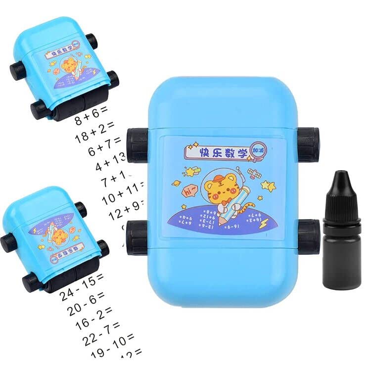 Roller Digital Teaching Stamp 2 in 1, Reusable Addition and Subtraction Roller Stamp, Math Exercises Within 100, Suitable for Kindergarten Home Campus (Blue)