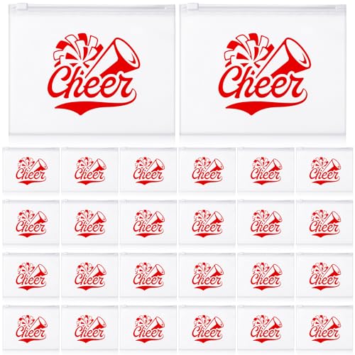 Sunnyray 60 Pcs Cheer Team Gifts Bulk Cosmetic Makeup Bags for Cheerleader Sport Team Inspirational EVA Bag Women Makeup Toiletry Bags Pouch with Zipper(Red)