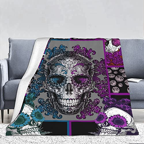Throw Blankets Purple Sugar Skull Flannel Fleece Throw Blanket Warm Soft Tv Bed Couch Movie Watching Blanket For Kids Adults Soft Sherpa Blanket And Throws For All Seasons 50"X40" #TOP1