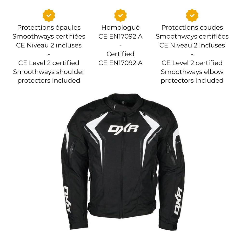 Chaqueta de moto certificada SPARKER MOTOBLOUZ para hombre, color negro y blanco