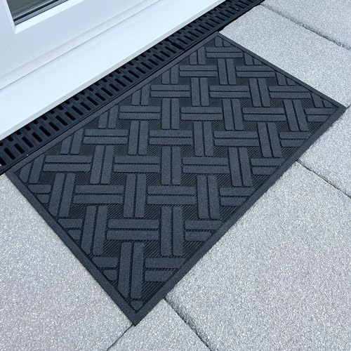 Ultralux Heavy-Duty Rubber Door Mat, Durable Non-Slip Indoor & Outdoor Doormat, Dirt Trapper Entrance Mat with Black & Silver Pattern, 75 x 45cm