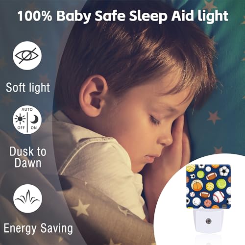 Image of Retro Sports Balls Night Light, Colorful Balls Dusk to Dawn Night Light Plug in,0.5w Energy Saving Sleep Friendly NightLight for Kids Boys Girls Home Bedroom Living Room Kitchen Decor