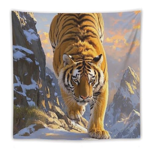 Tapisserie murale tigre de style vintage avec kit de suspension complet inclus