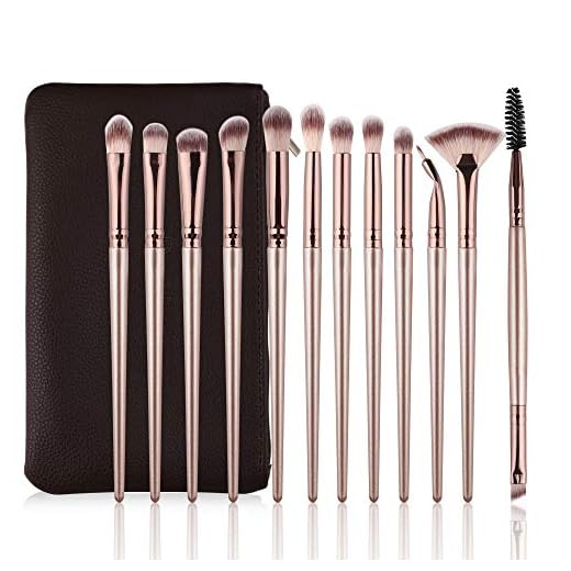 Daubigny Eye Makeup Brushes,12 PCS Professional Eye shadow, Concealer, Eyebrow, Foundation, Powder Liquid Cream Blending Brushes Set With Carrying Bag(Champagne Gold)