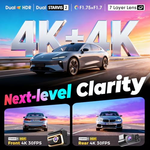 Image of DDPAI Dual 4K Dashcam,Dashcams for Car with Free 128G eMMC + CPL,Dual STARVIS 2 IMX678 + IMX678 Sensors Front and Rear Car Camera,AI ISP Night Vision 2.0,4G,ADAS,WiFi,24H Parking Mode,Z90 Master Dual