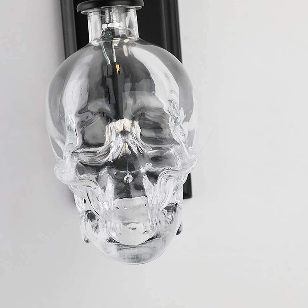 Lámpara de pared industrial Diseño de calavera de cristal Lámpara de pared de hierro forjado retro creativa Dormitorio Sala de estar para bar Restaurante Deco Pasillo Pasillo Escaleras Luz de pared
