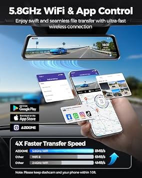 AZDOME PG17 Max Mirror Dash Cam with 3-Lead Type-C USB Hardwire Kit (JYX05)