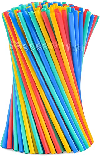 HOXE Pack of 100 Flexible Reusable Straws Drinking Party Straws Set for Kids and Adults Bendable Drinking Straws Multi Colored Bendable Straws for Birthday Parties, Picnic, Camping