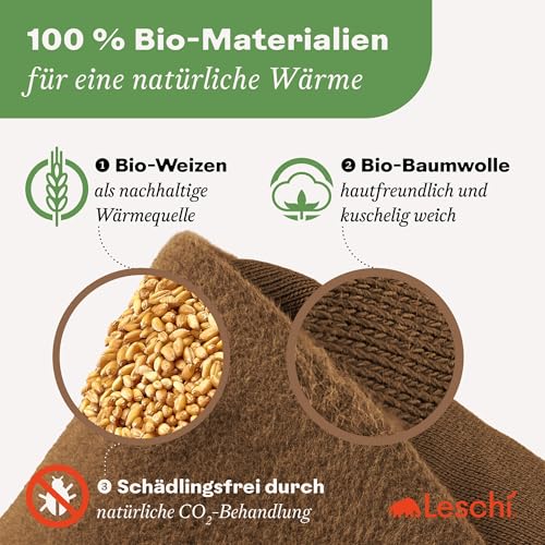 LESCHI Wärmekissen für Mikrowelle (52x20 cm), aus 100% Bio Baumwolle und Bio Weizen, Hund Braun, Körnerkissen, Nackenwärmer ideal als Wärmespender und zur Entspannung von Rücken Schulter Nacken Hals