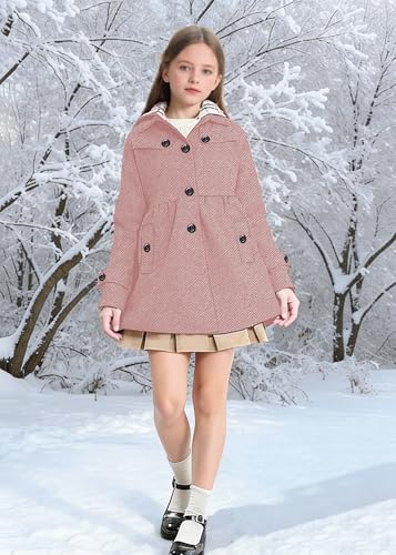 Image of Betusline Girls' Dress Coat, Kids Hoodie Wool Blend Coats Fall Winter Outerwear Peacoat,2-14 Years