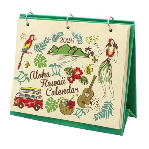 ハワイ 卓上カレンダー 2026年 デスク カレンダー 手帳 スケジュール メモ ハワイアン 雑貨 インテリア 海 ビーチ 波 ホヌ 花 フラダンス ウクレレ