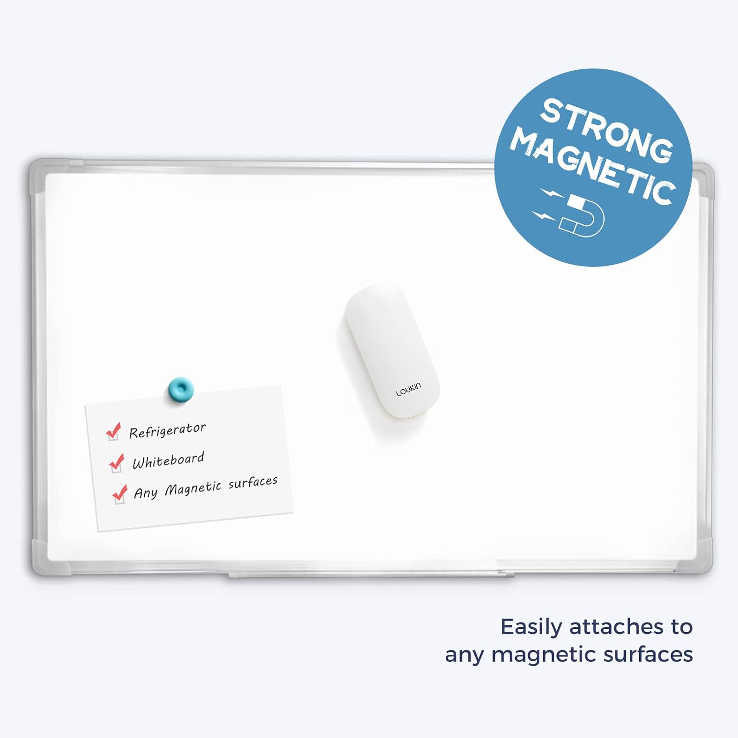 loukin Replaceable Magnetic Whiteboard Eraser, 4 Pads & Cleaner, White