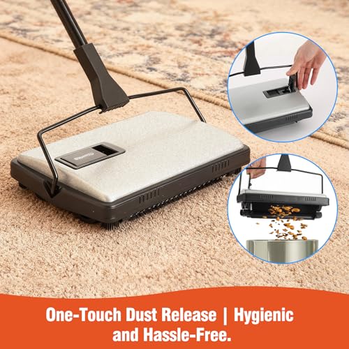 Image of CLEANHOME Carpet Sweeper Manual Cordless for Pet Hair & Debris