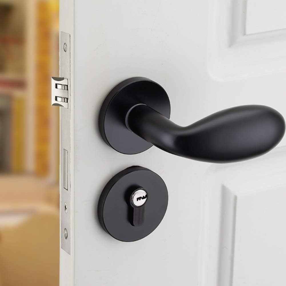 Security Entry Door Lock Interchangeable for Left and Right Door Handle， with Mechanical Key (Black)
