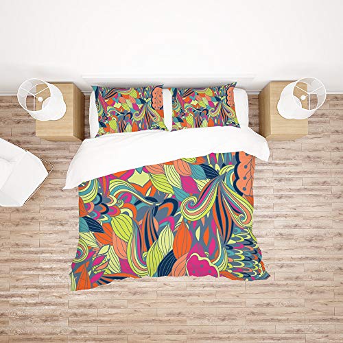 Housse de couette fleurs abstraites avec 2 taies d'oreiller lit King size