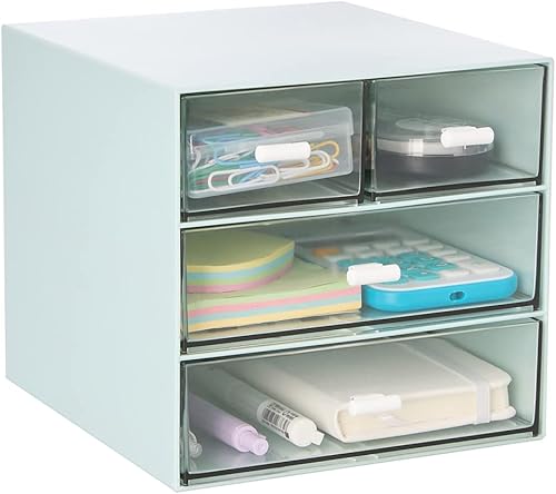 Organizador de escritorio con 4 cajones, caja de almacenamiento de escritorio de plástico transparente, organización de escritorio para suministros