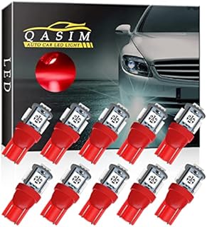 Qasim 10pcs T10 W5W Led Bulbs 5SMD 501 194 168 5050 Chipset Wedge for Car Interior Dome Dashboard Map RV License Plate Side Lights DC 12V Red