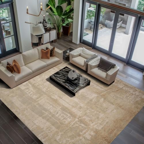 LoomBloom Beige, Gray 10x14 Tibetan Sherpa Modern Abstract Rug Hand Knotted Wool and Silk Oriental Area Rug