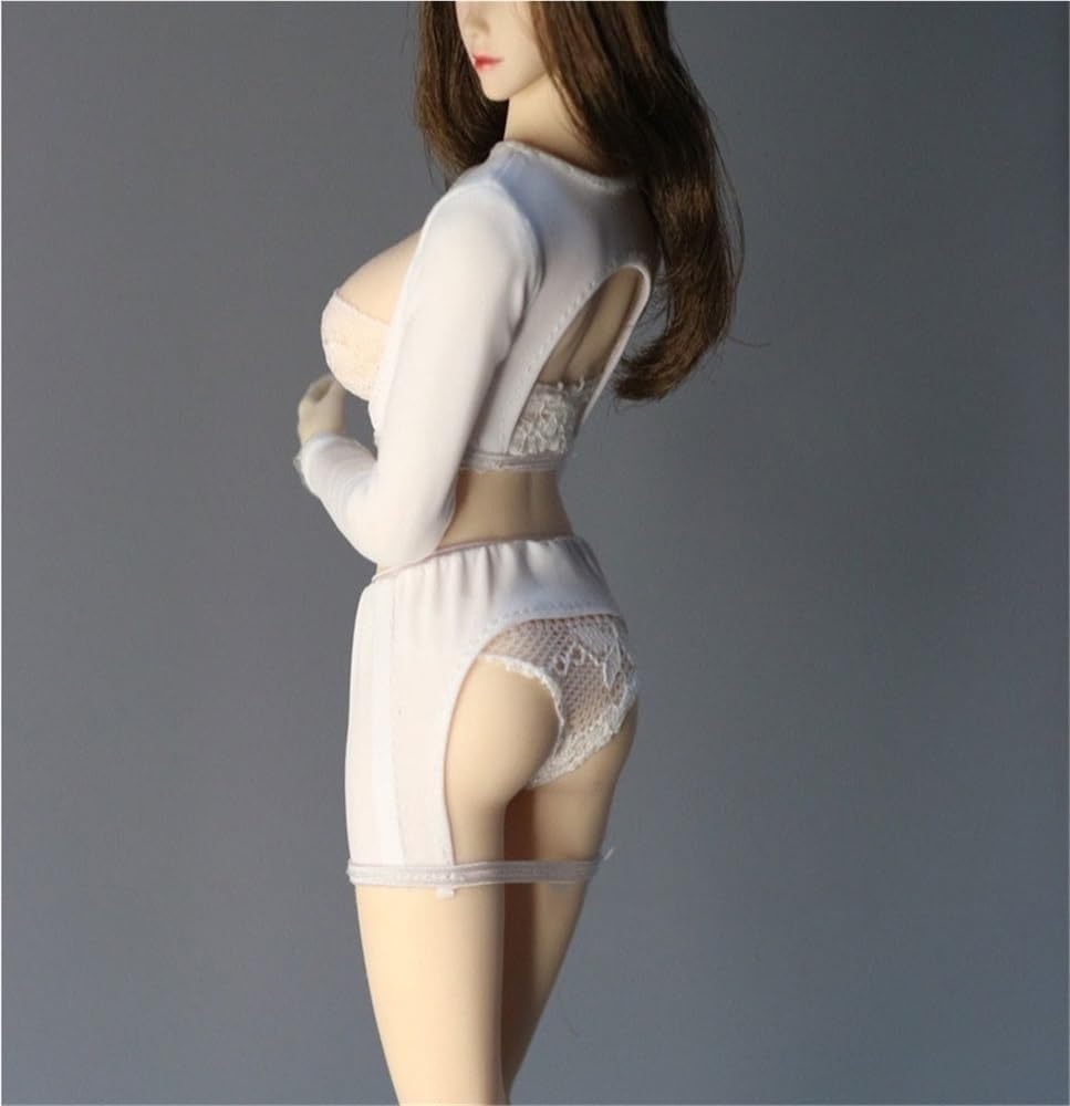 1/6 Scale Female,Figure Doll Clothes Long Sleeve Shirt High Waist Skirts for 12" Soldier Action Figure Doll(White)