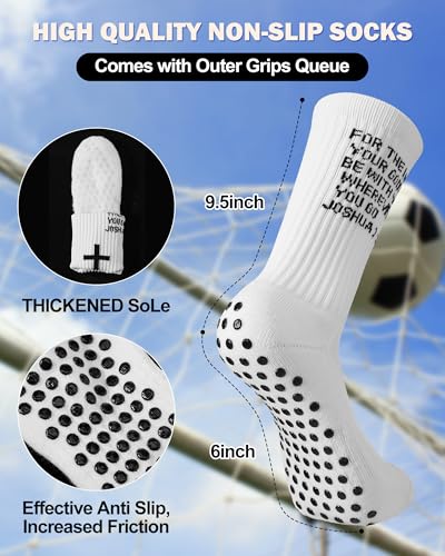 Image of Geyoga 4 Pairs Grip Cross Soccer Socks Anti-slip Grips Sports Sock with Faith Bible for Baseball Football Basketball Gym