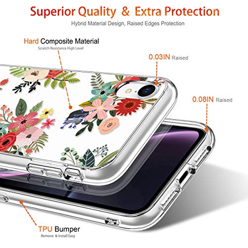 Giika Iphone Xr Case With Screen Protector, Clear Heavy Duty Protective Case Floral Girls Women Shockproof Hard Pc Back Case With Slim Tpu Bumper Cover Phone Case For Iphone Xr, Flowers #TOP3