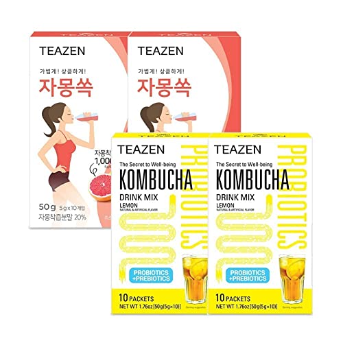 Teazen 2 Flavor 40 Stick Variety Pack, Pink Grapefruit Hibiscus And Green Tea Powdered Drink Mix (20 Sticks, 3.52Oz), And Kombucha Lemon Flavor Powdered Drink Mix (20 Sticks, 3.52Oz) #TOP11