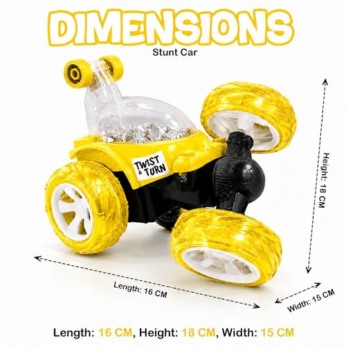 Image of Rechargeable 360 Stunt Remote Control Car for Kids with LED Lights, USB Charging, Anti-Skid Rubber Tires, 4WD RC Toy Car Indoor Outdoor Toy Gift for Boys Girls Age 3 4 5 6 7+ Years 9802Yellow