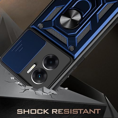 Image of SPAZY CASE Poco X7 Pro 5G Back Case | Heavy Duty Hybrid Case with 360 Degree Rotating Finger Ring Holder + Slider Shutter Camera Protection Cover for Poco X7 Pro 5G 5G - Blue