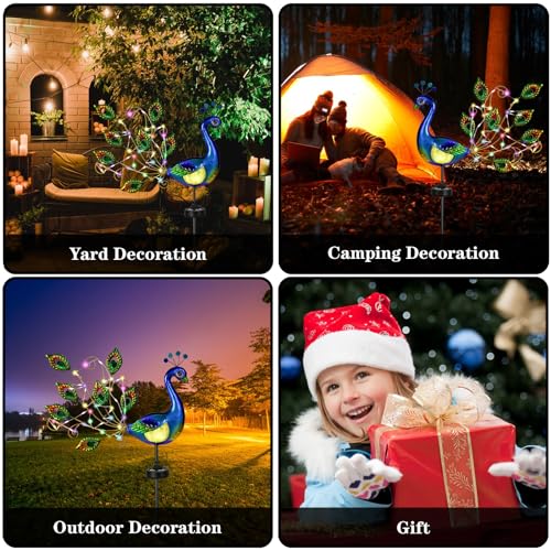 IWTBNOA Luces Solares para Jardín, Lámpara Solar de Metal de Pavo Real Luz Noche, Luz de Paisaje al Aire Libre, Decoracion Jardin Exterior - Impermeable, Metal, LED, DecoracióN de Patio, Pasarelas - imagen 7