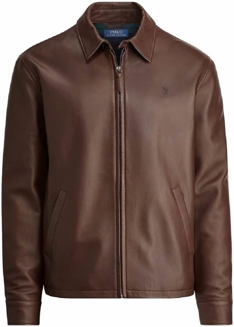 Polo Ralph Lauren Men's Leather Windbreaker, Brown, M
