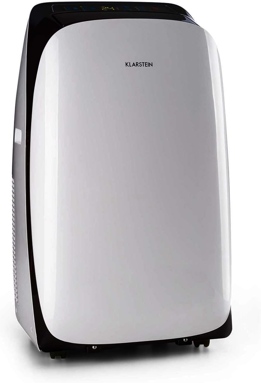 Klarstein Metrobreeze 12 Las Vegas - Portable air conditioner 3-in-1: Fan Dehumidifier, Timer, Remote Control, LED, Floor Rollers, 1.5 m Exhaust Hose, Oscillation, 12,000 BTU/3.5 kW - Black/White [Energy Class A]