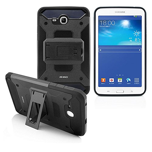 for Galaxy Tab E Lite 7.0' SM-T113 / Tab 3 Lite 7.0' SM-T110 (2016) iRhino® Case Shockproof Heavy Duty Armor Rugged Hybrid Kickstand Protective Cover Case (Black)