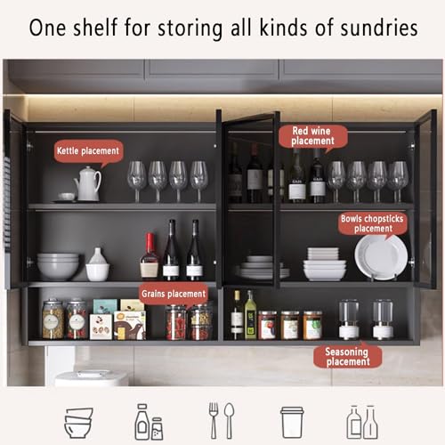 Wall-Mounted Bathroom Glass Display Cabinet, Narrow Kitchen Storage, Brown/Gray Living Room Decor, Over-The-Toilet Organizer with Hidden Handle, Ideal for Bathroom & Kitchen - Image 7