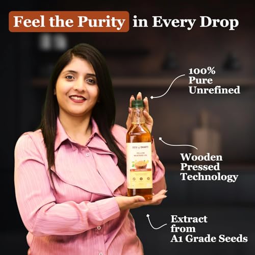 Image of Desi Dharti Premium Wood Cold Pressed Yellow Mustard Oil - 5L (Pack of 1) | Natural & Pure, Unrefined, Rich Aroma, Omega-3 & Antioxidants | A1 Grade Mustard Seeds | Ideal for Cooking, Frying, Pickling & Daily Use