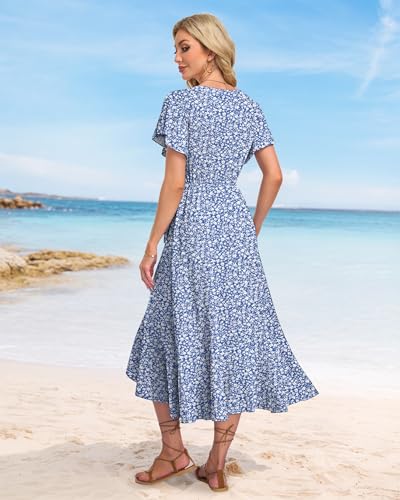 Image of AUSELILY Women Summer Midi Dresses Wrap Short Flutter Sleeve Elegant Dress