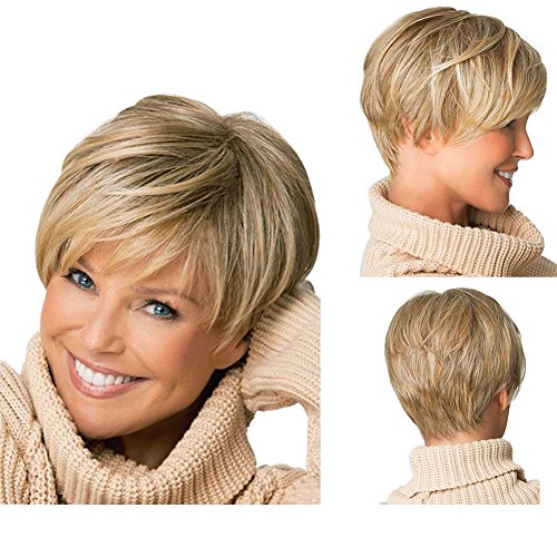 Tonake 0081 - Peluca de pelo corto rubio ligeramente ondulado resistente al calor para las mujeres