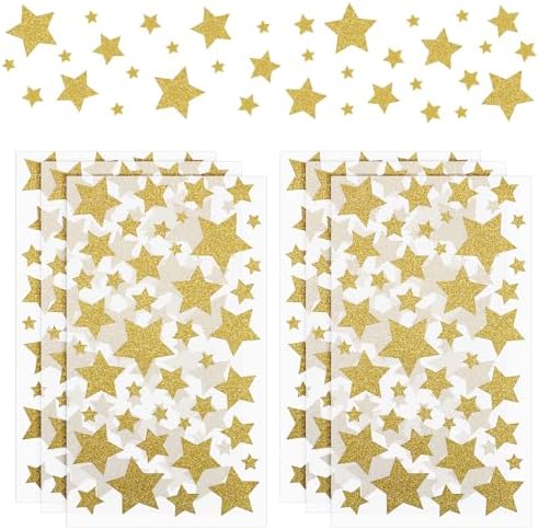 Amazon.com: 6 Sheet Glitter Gold Star Stickers Self-Adhesive Assorted ...