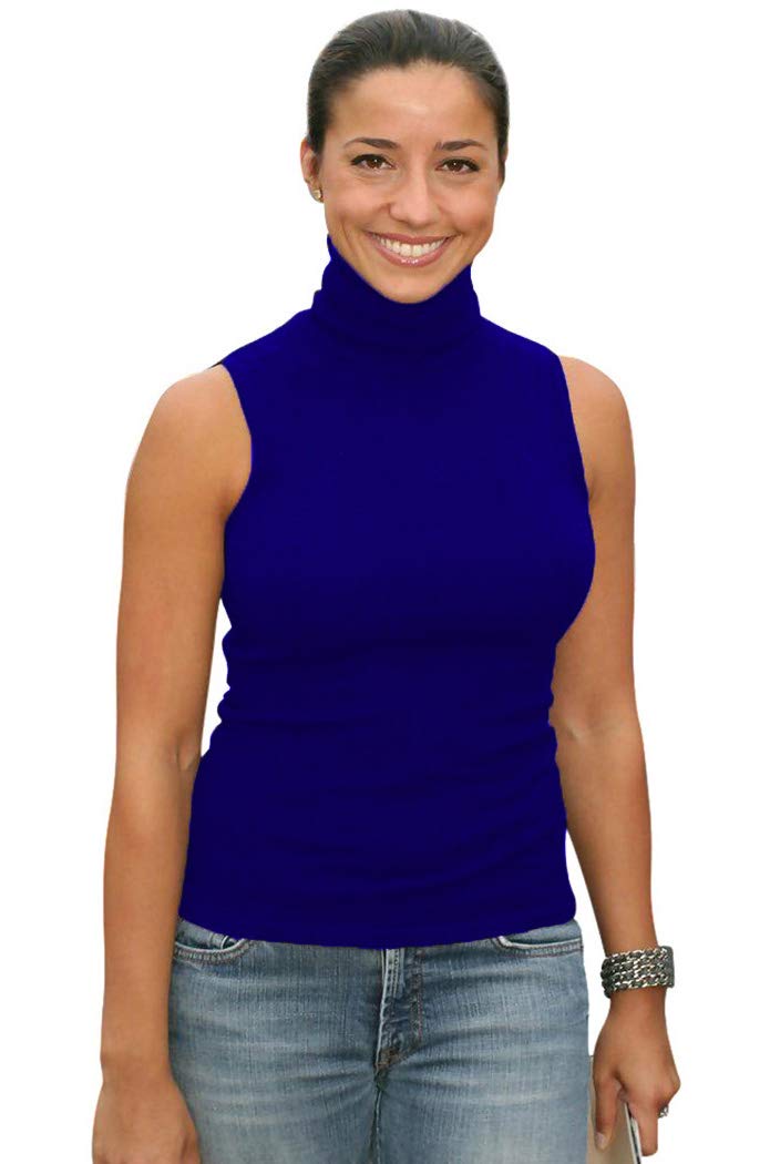 Sunfaynis Women's B- Blue Soft Cotton Mock Turtleneck Shirt Baselayer Tops Underwear Shirt, L