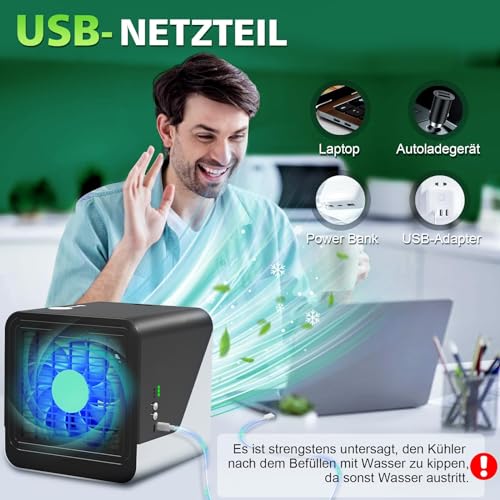 Climatizzatore Portatile 3 In 1 Tipo C, Silenzioso, Serbatoio Dell'acqua Da 500 Ml, 3 Velocità, 7 Colori, Mini Climatizzatore Senza Tubo Di Scarico Con Manico, Adatto Per Camera Da Letto (Desktop) - 4